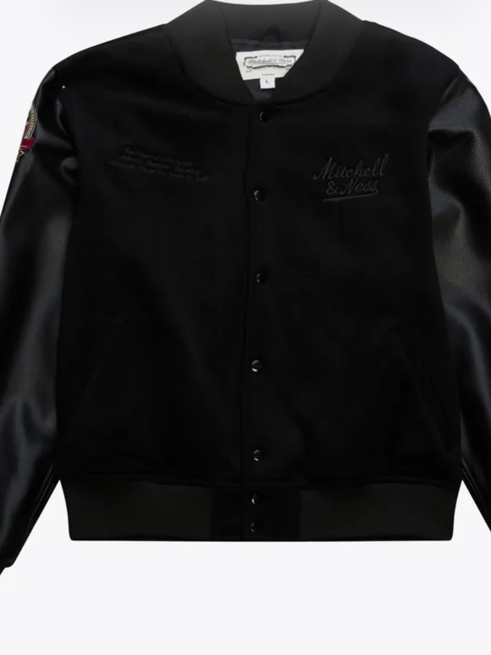 Mitchell & Ness Black Leather-Sleeve Varsity Jacket